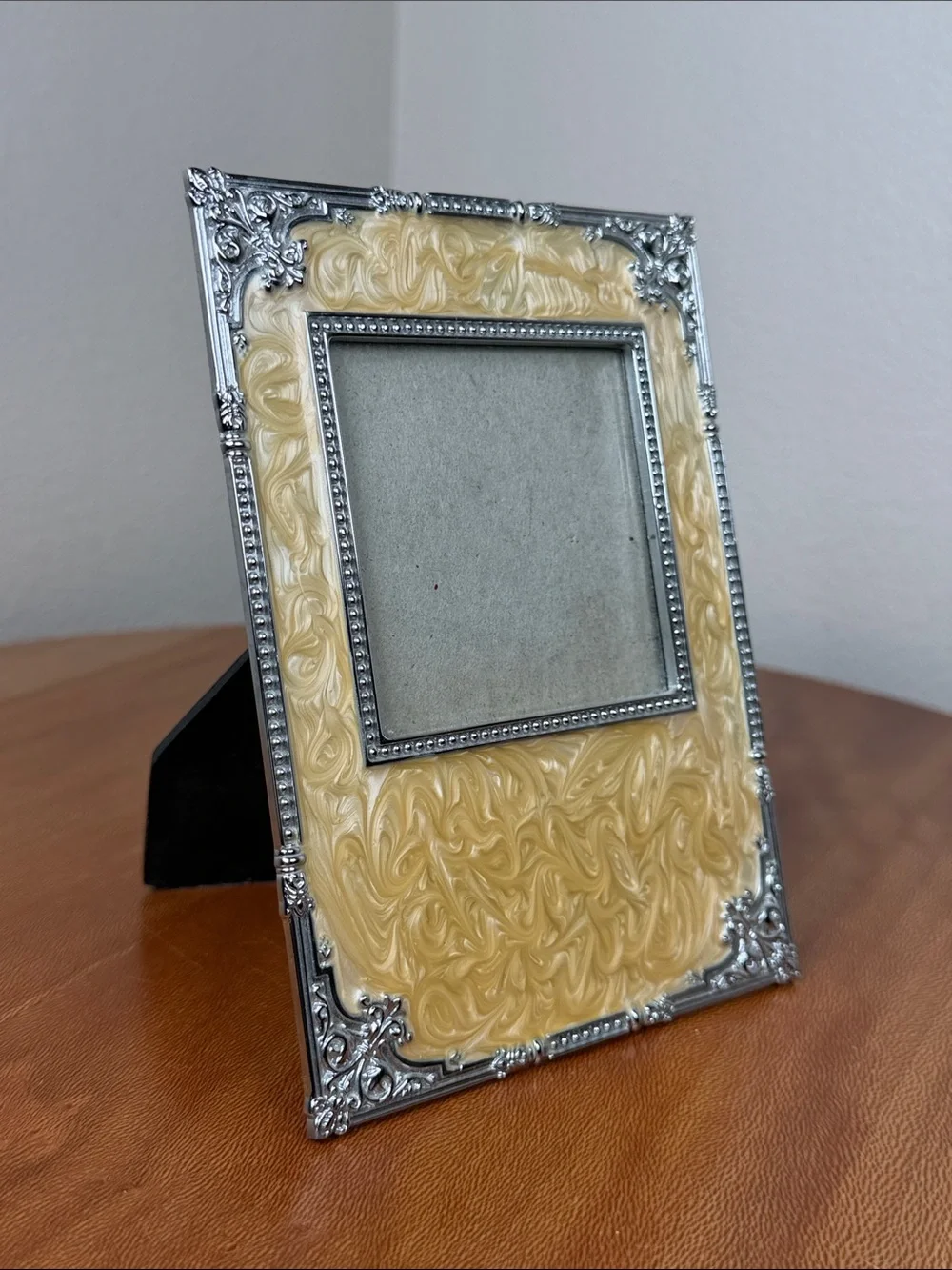 S. Sunflower Yellow Enameled Silver Detailing Photo Frame Victorian Cottagecore